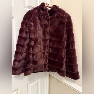 Plush Burgundy Faux Fur Jacket - reversible.  NWOT